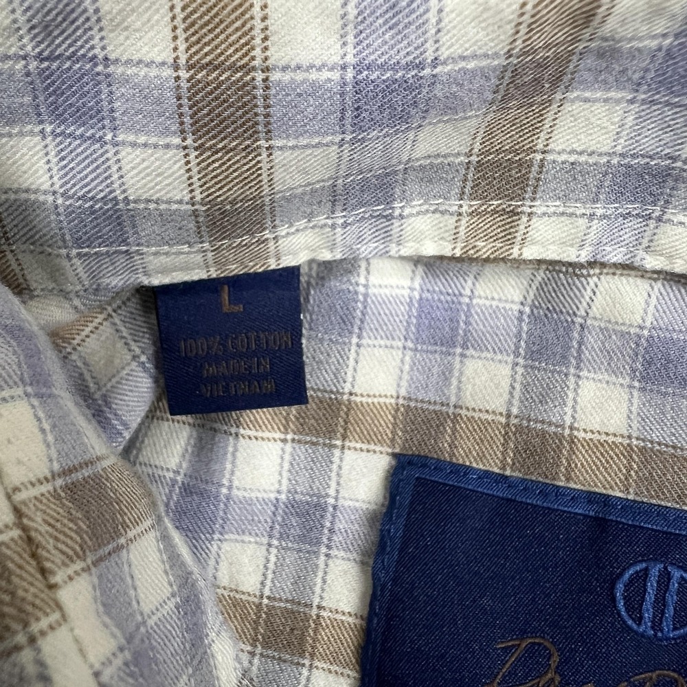 David Donahue Shirt Mens L Blue Beige Check Long Sleeve Button Cotton Office - Picture 5 of 16